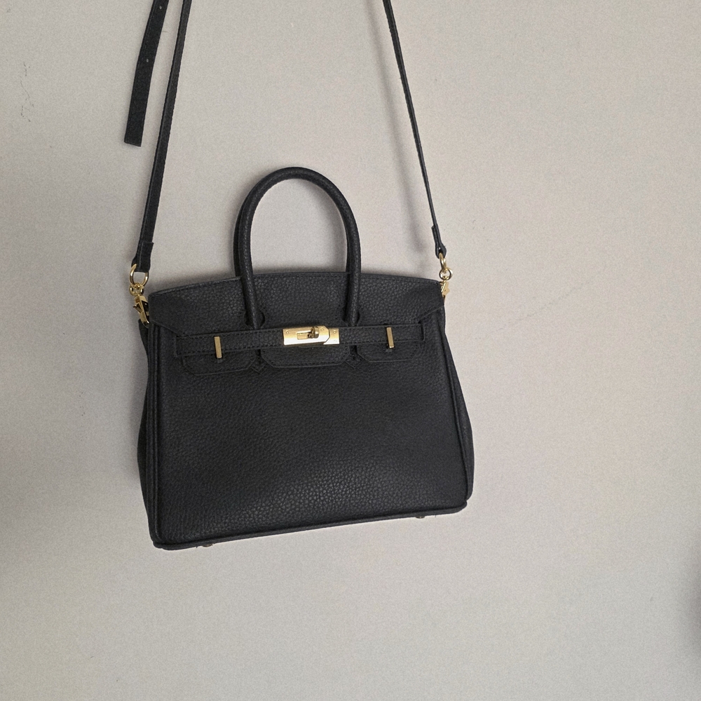Birkin Style Black Faux Leather Handbag - Picture 10 of 11